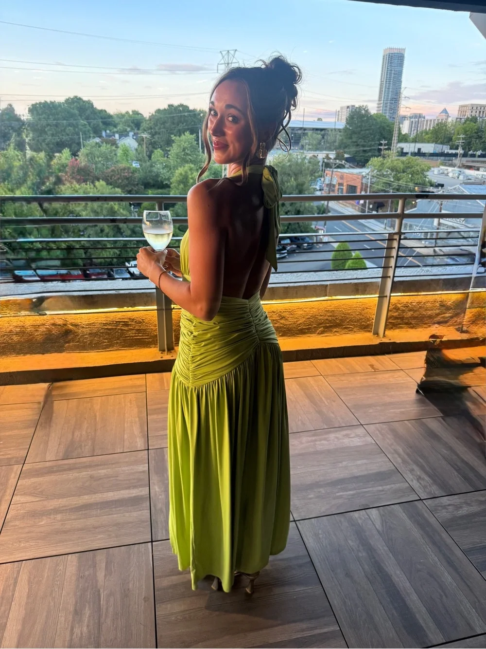 Lime Halter Backless Evening Gown with High Slit - Picture 3 of 4